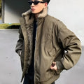Winter thickened flight jacket in black or green, modal blend, sizes M to 2XL, side seam pockets