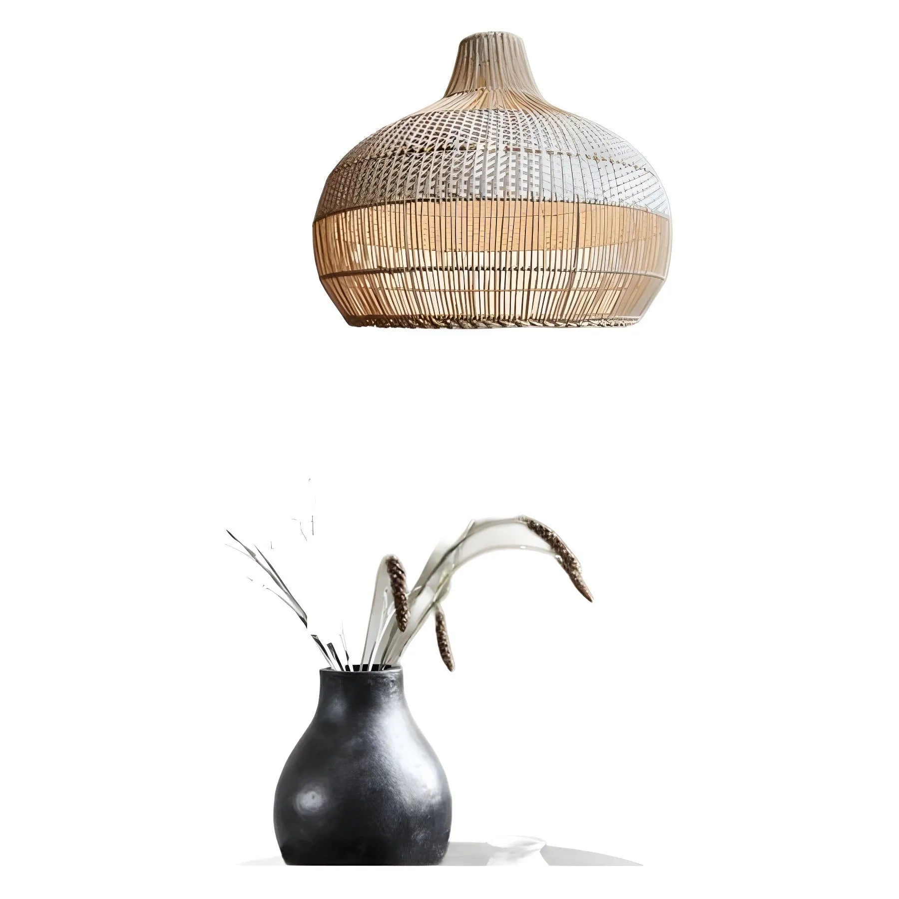 Natural woven rattan pendant chandelier with 60cm diameter in Silent Wind style