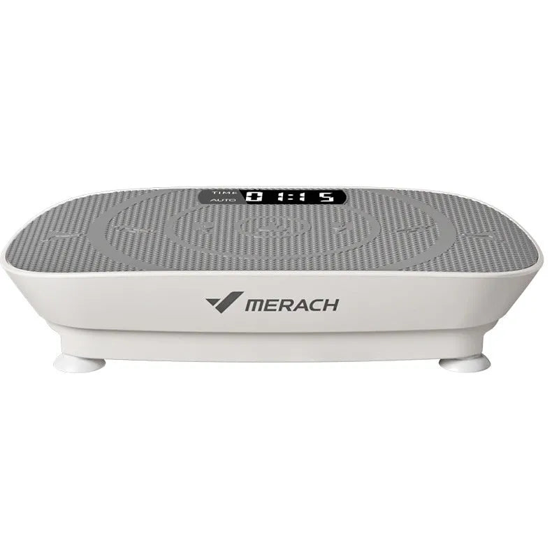 Grey portable smart power plate fat slinger on a home floor, showing its compact size and platform.