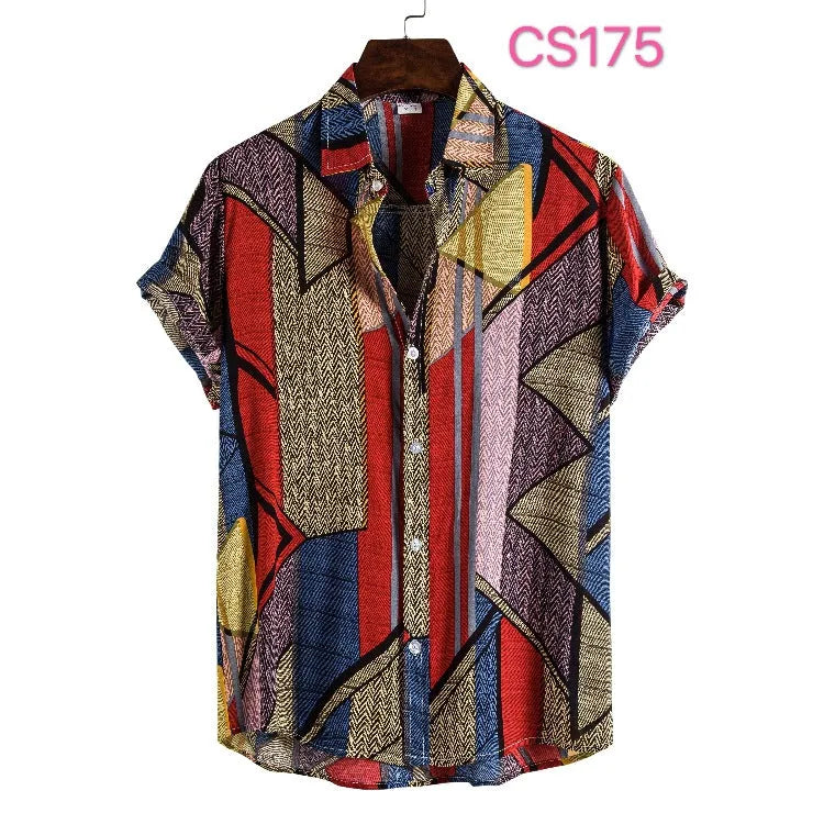 Men's 100% cotton Hawaiian beach flower print short sleeve shirt in red colour CS175 slim fit