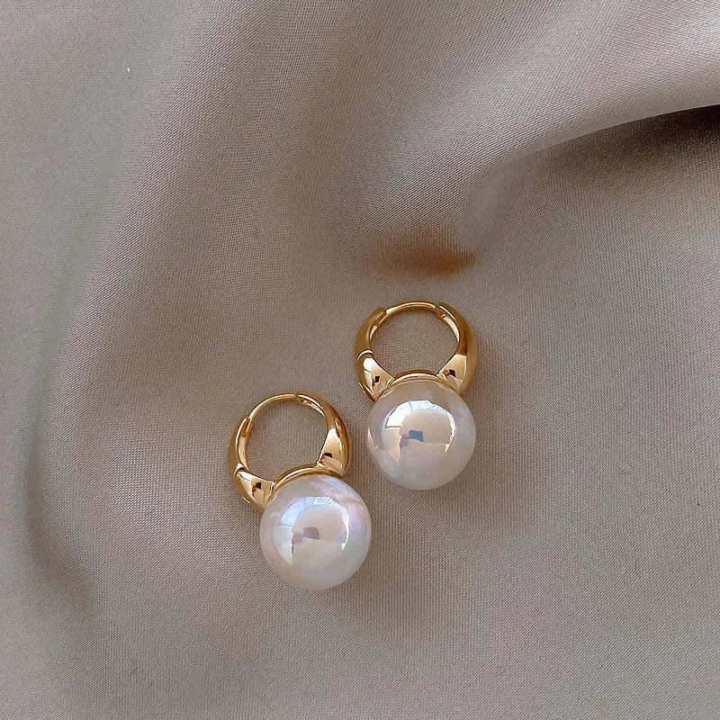 Mermaid pearl earrings for women, clip-on style, 14K gold plated copper, U-shaped, white colour
