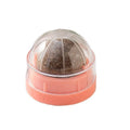 Colourful plastic catnip ball toy for molar teeth cleaning and bite-resistant play.