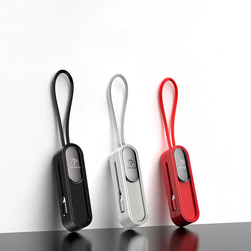 Black magnetic three-in-one USB charging cable with 0.4 metre length showing three device connectors