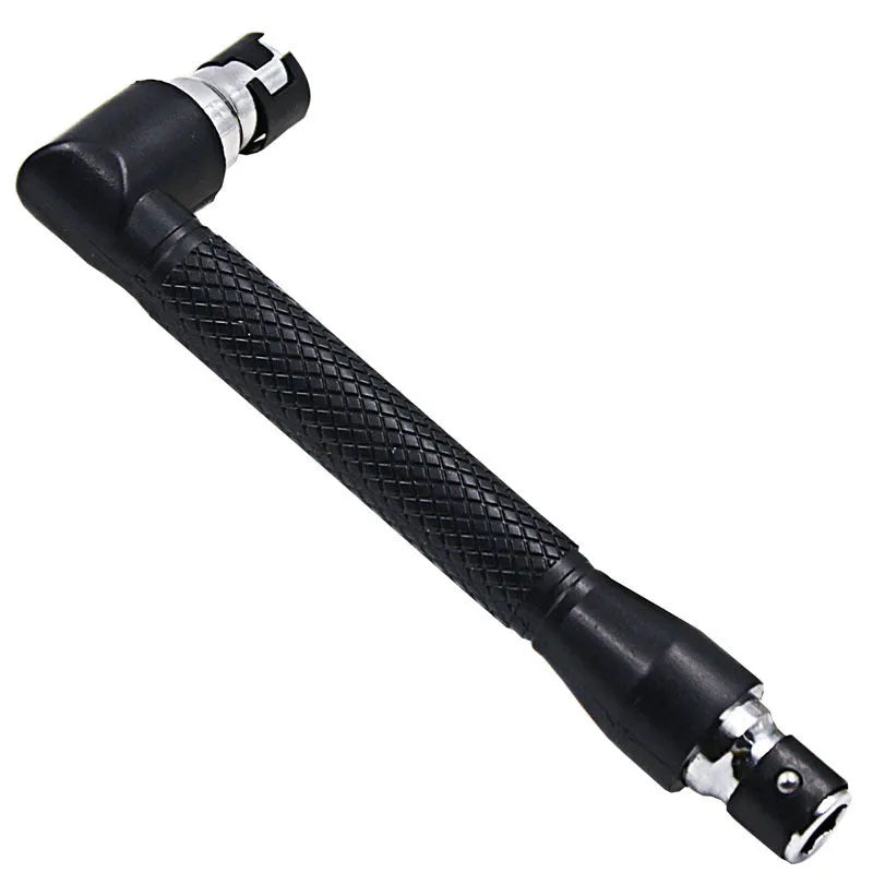 L rod double-headed socket wrench handle with a set of 10 steel drill bits laid out.