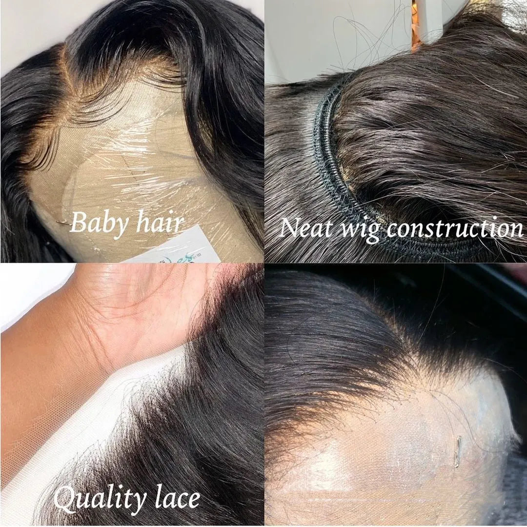 Body wave human hair lace front wig with 4x4 headgear, medium long hair, all hand-woven