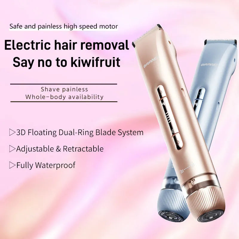 2-in-1 USB rechargeable electric shaver for women with square and round heads, pink colour, for whole body hair removal