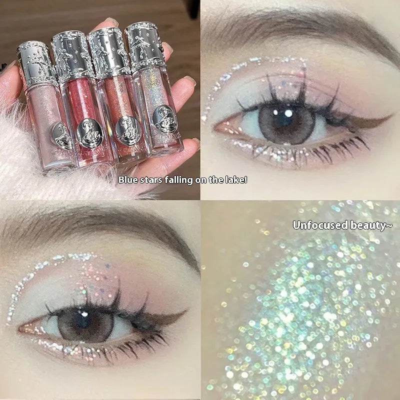 Ballet Liquid Eye Shadow bottle showing one of five glittering colour options: Star Man Sakura Field, Doll Logs, Butterfly Paradise, Nutcracker, or Pillow Fairy Tales.