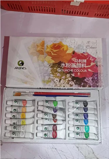 Boxed set of Marley gouache paint tubes in 12, 18, and 24 colour options for artists.