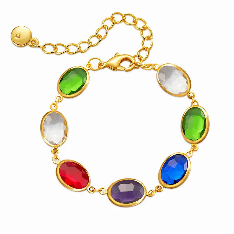 18K copper women's bracelet with elliptical geometry and blue green multicolor glass inlay