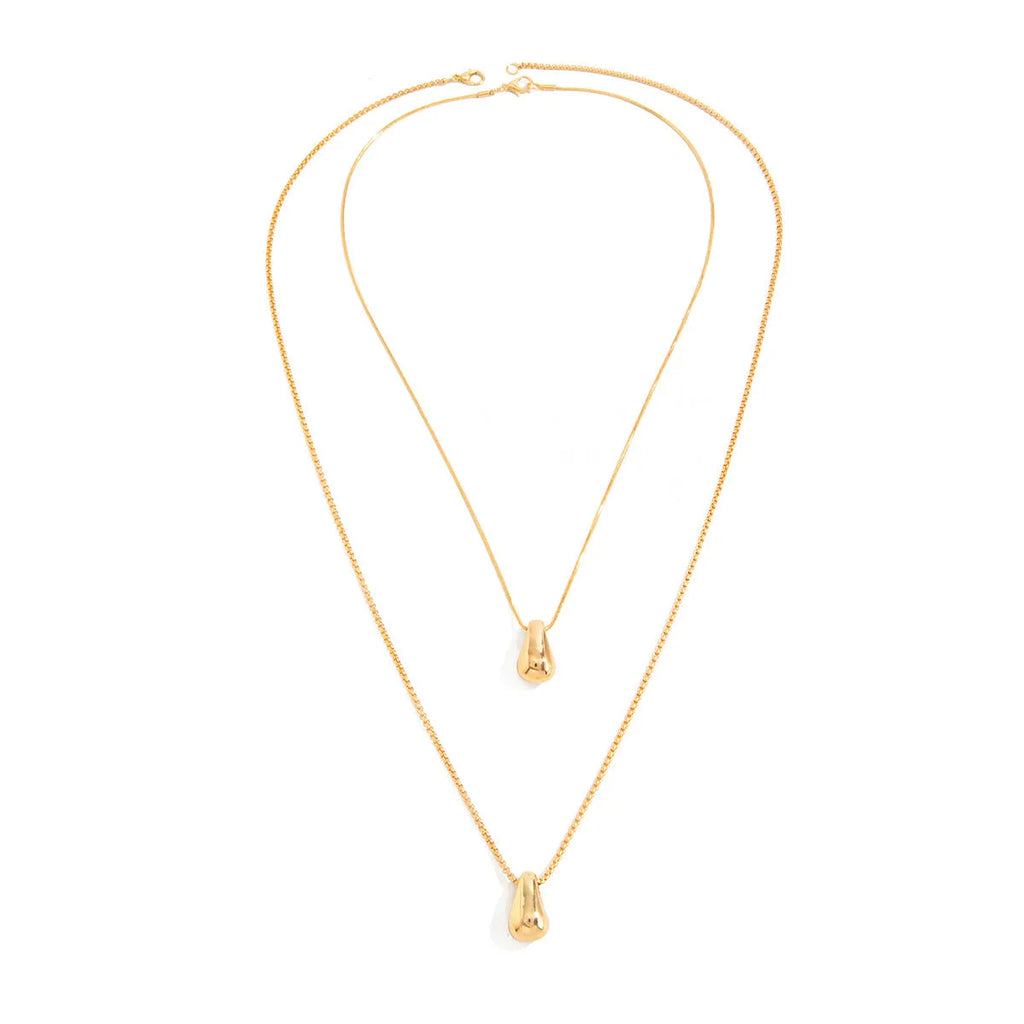 Water drop geometric oval pendant necklace for women, gold electroplated finish, alloy and iron chain, 61-70cm circumference