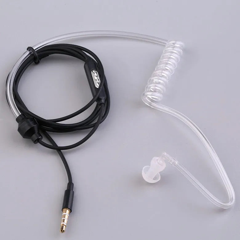 Single side anti radiation air tube headset with microphone, black, 3.5mm wired in-ear earphone