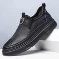 Men's black and brown leather casual shoes with round toe design