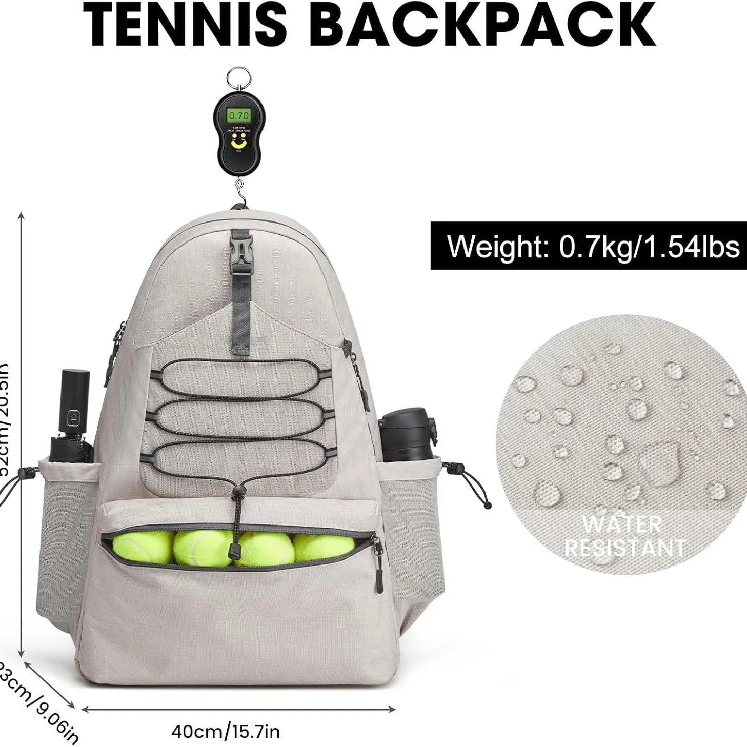 Neutral polyester tennis backpack large peak ball bag holds 4 rackets with shoes compartment in black gray and beige colors