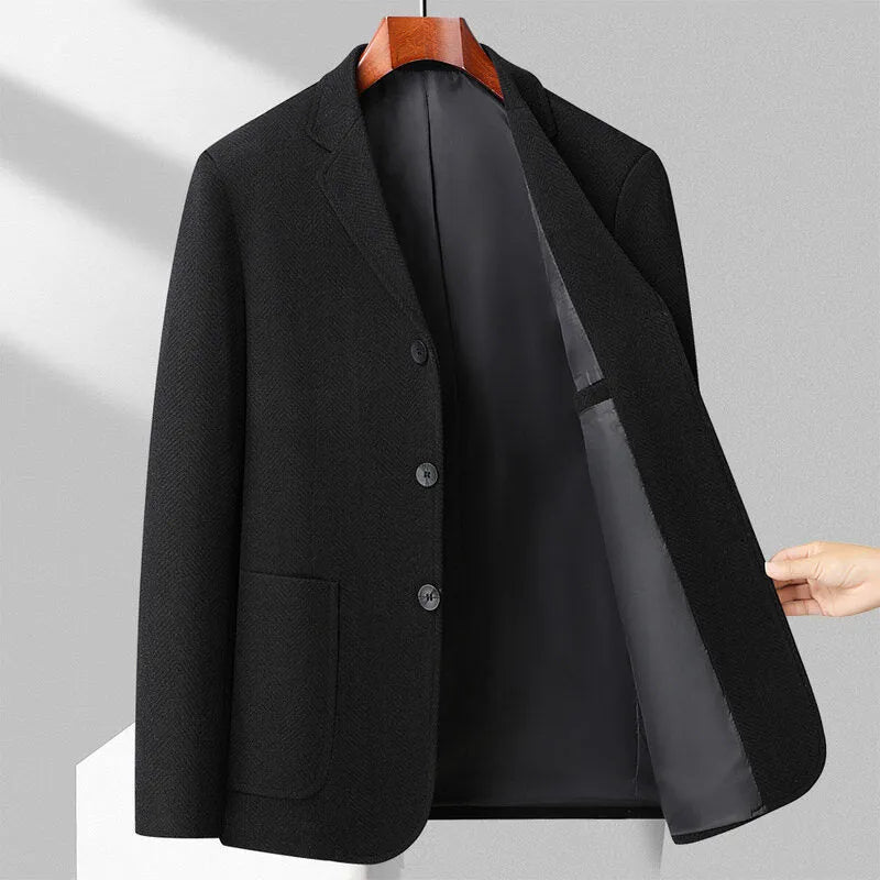 Men's loose-fit wool coat in solid colour for spring and autumn casual wear