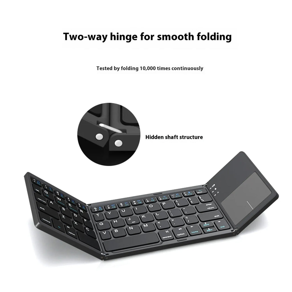Tri-fold Bluetooth keyboard shown in black colour with dimensions 30.2 x 9.7 x 0.8cm