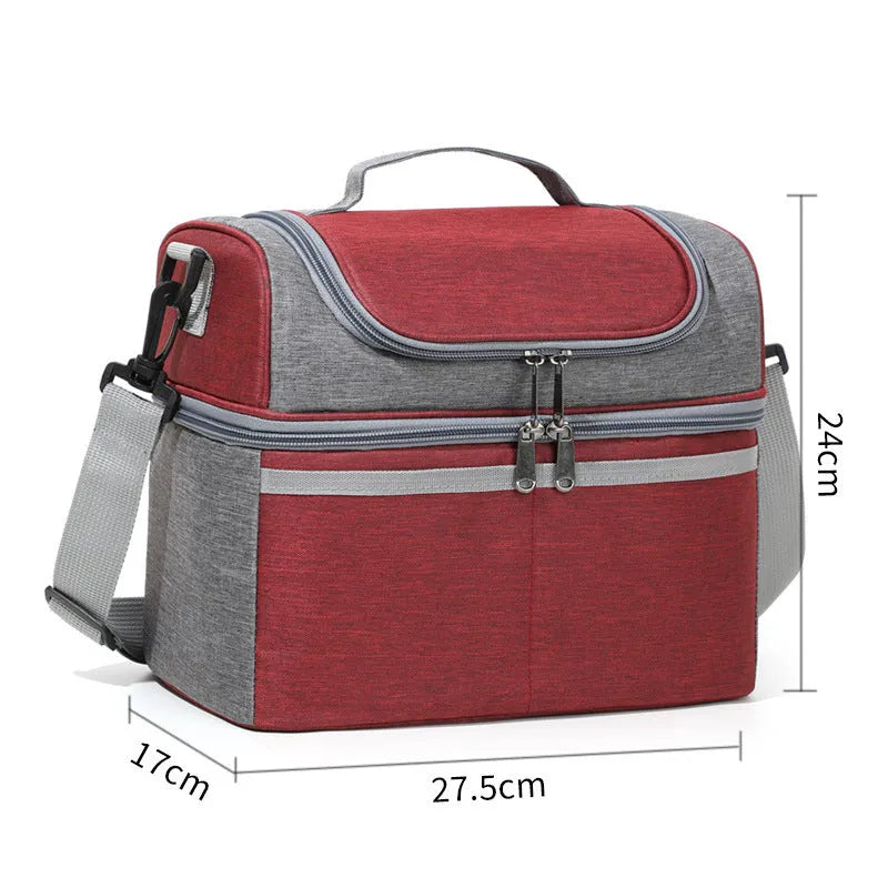 Double-layer colour matching insulated lunch bag in Oxford cloth with aluminum foil lining, black colour, portable style