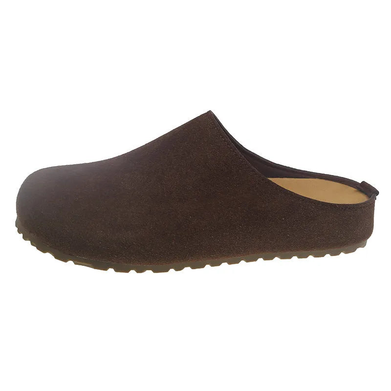 Ugly soft flat Boken slip-on slippers in apricot colour with square toe and microfiber upper