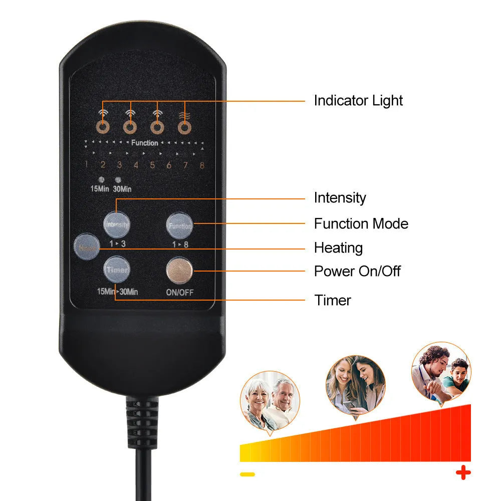 Black electric cervical kneading instrument with wireless remote control and international power standards