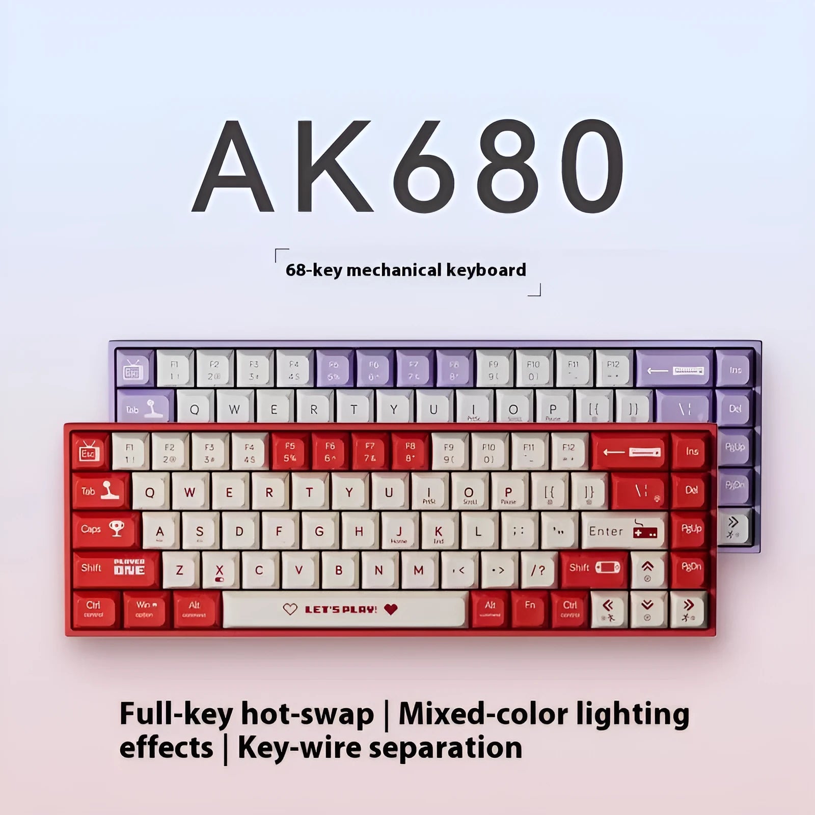 AJAZZ AK680 mechanical gaming keyboard in red and white mixed colour with 1.5 metre USB cable