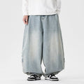 Men's plus size wide leg baggy jeans in cotton denim available in light blue, dark blue, and black colours