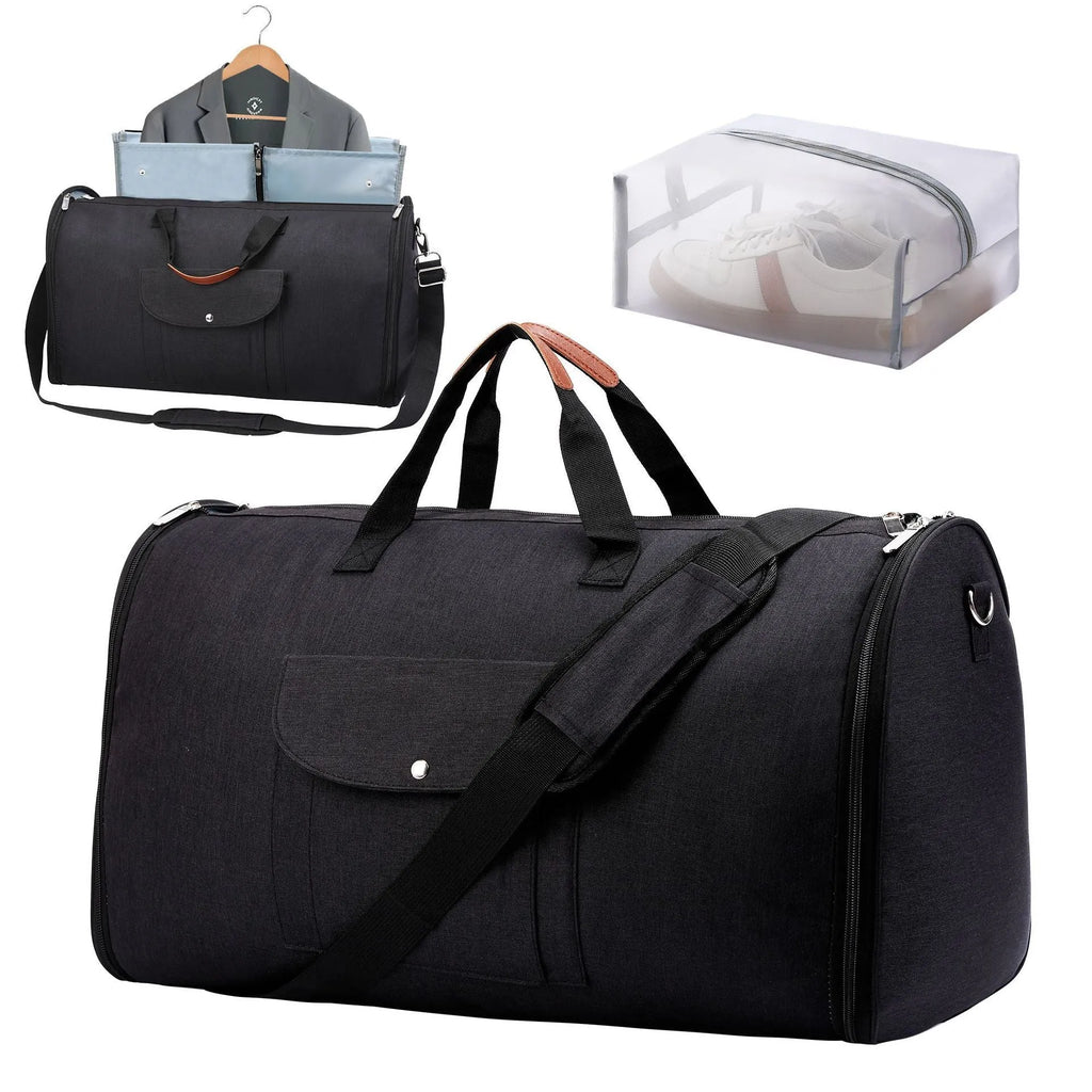 Dark blue folding Oxford cloth duffel bag with large capacity for travel and gym use.