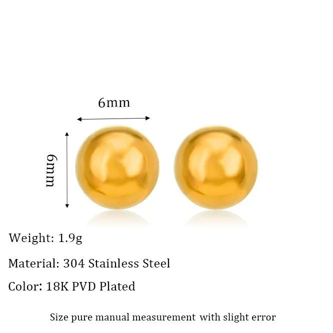 Stainless steel 18K gold-plated ball stud earrings in geometric round design