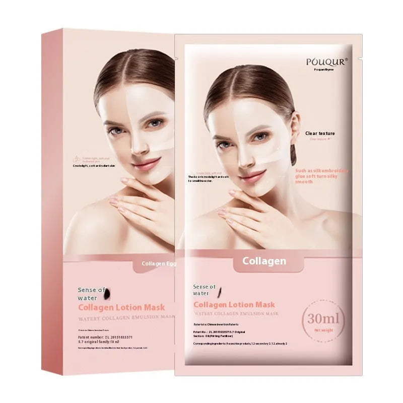 Water-sensitive collagen lotion facial mask box with 30ml sachets and 3 sheet masks for ladies