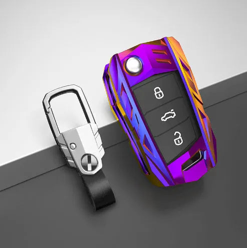 Metal mecha golf auto key shell set in silver with button case buckle