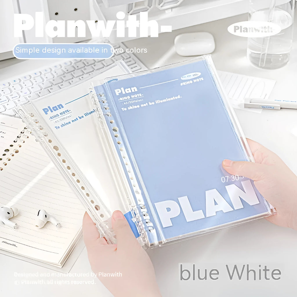 A5 PVC notebook storage can in blue colour showing dimensions of 148mm by 210mm