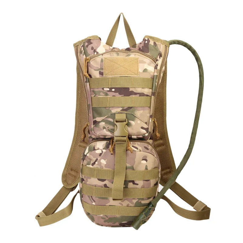 Camouflage pattern tactical cycling water bag with hydration system and storage compartments