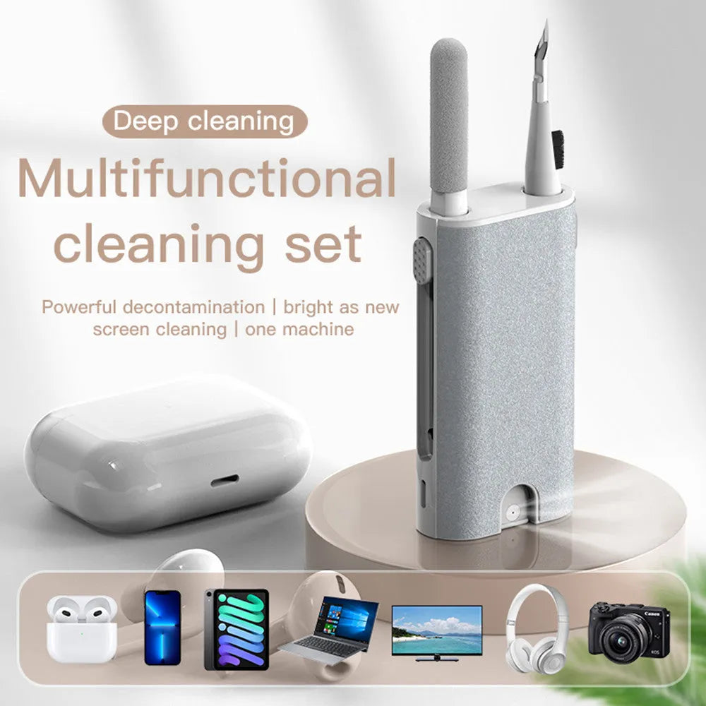 5-in-1 screen cleaner kit with flocking sponge, brush, and metal pen tip for phone, tablet, laptop, and camera cleaning