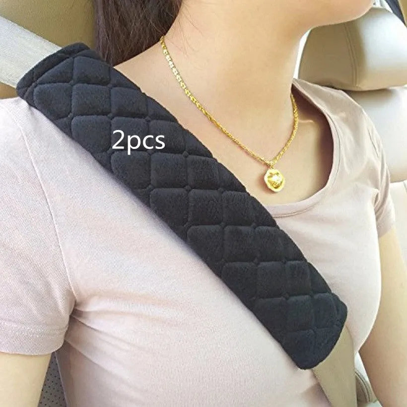 Black cotton car seat belt shoulder pad for children, size 26.5x6cm