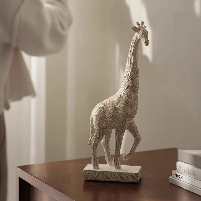 European style wood colour resin giraffe decorative ornament for home shelf display.