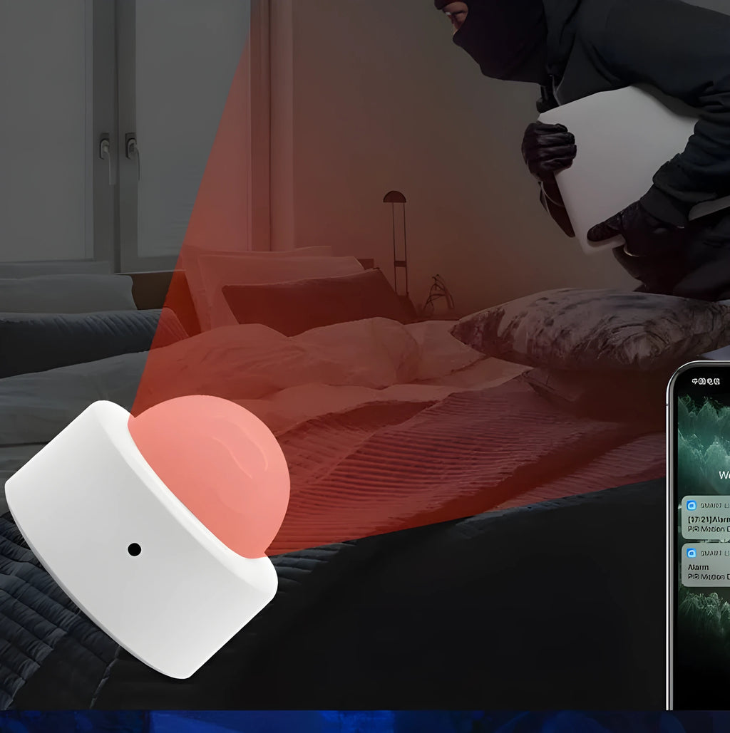 White infrared motion sensor with ZigBee connectivity for home automation systems