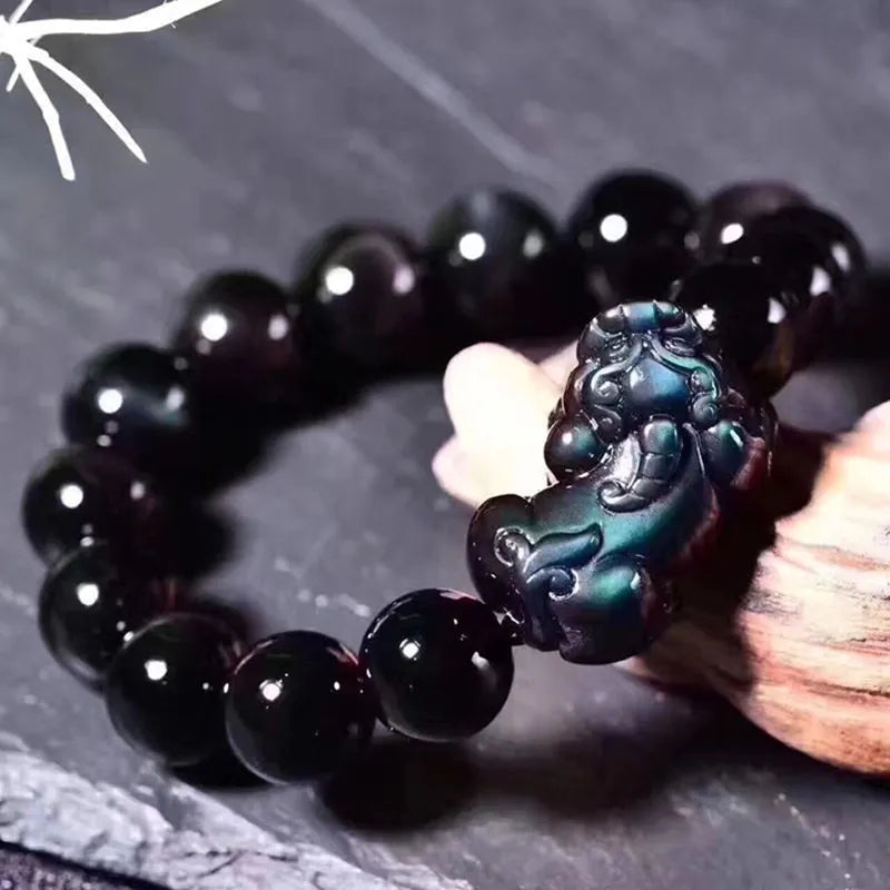 Natural ice colour eye obsidian crystal bracelet with adjustable string closure