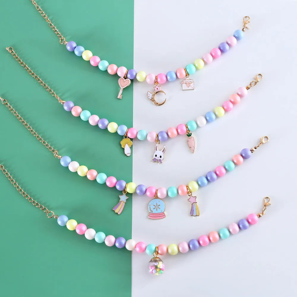 Colourful macaron-themed pet collar, necklace, and bracelet set in resin with adjustable sizing.