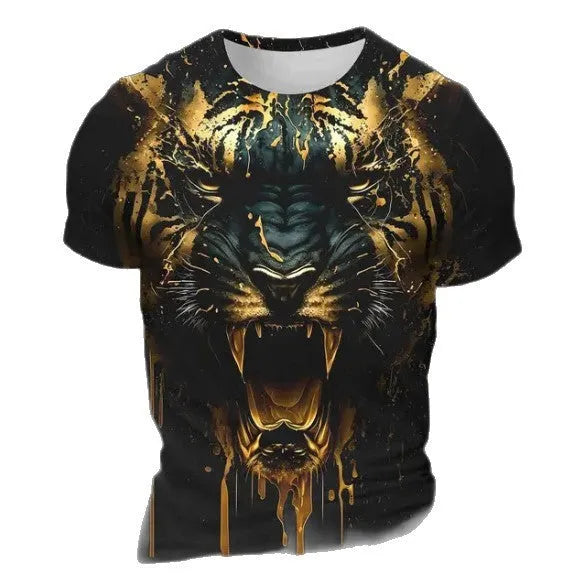 Men's 3D tiger pattern T-shirt in polyester with digital printing and short sleeves