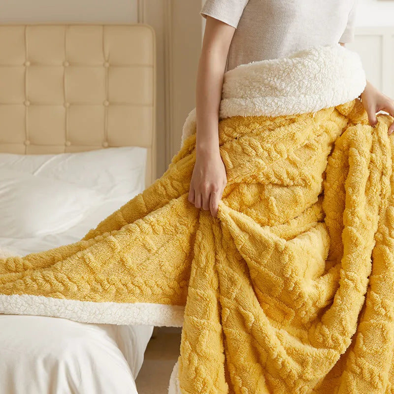 Polyester thermal flannel blanket in beige colour, sized 180cm by 200cm for winter warmth.