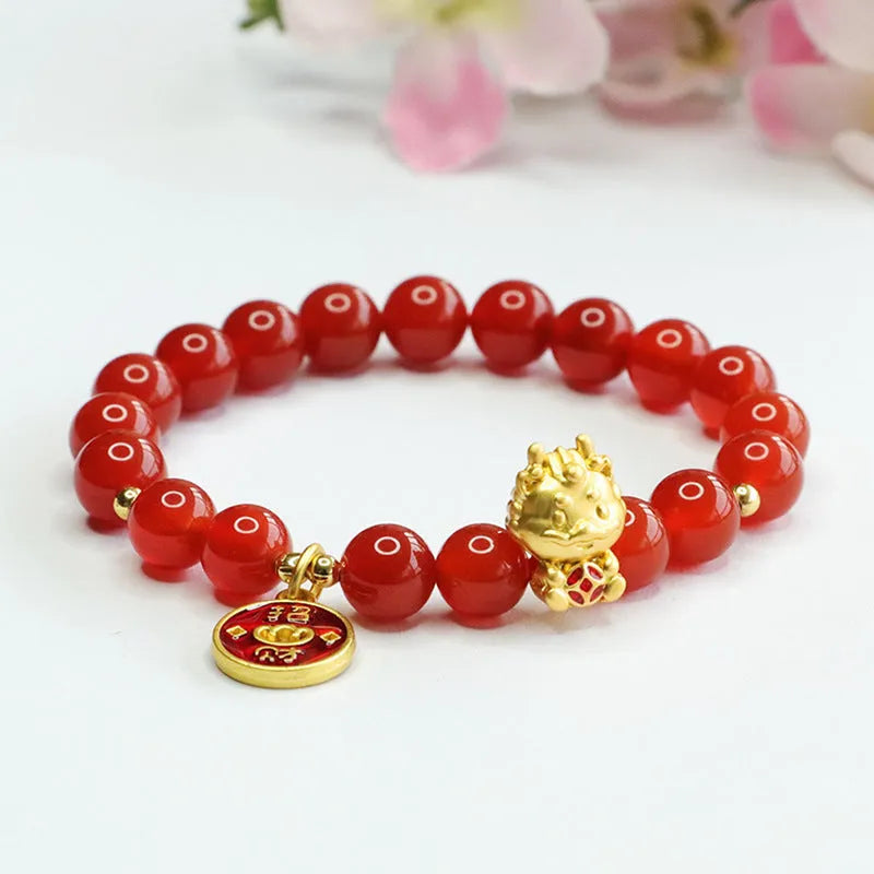 Red agate stone bracelet with 8mm beads for Chinese zodiac Year of the Dragon