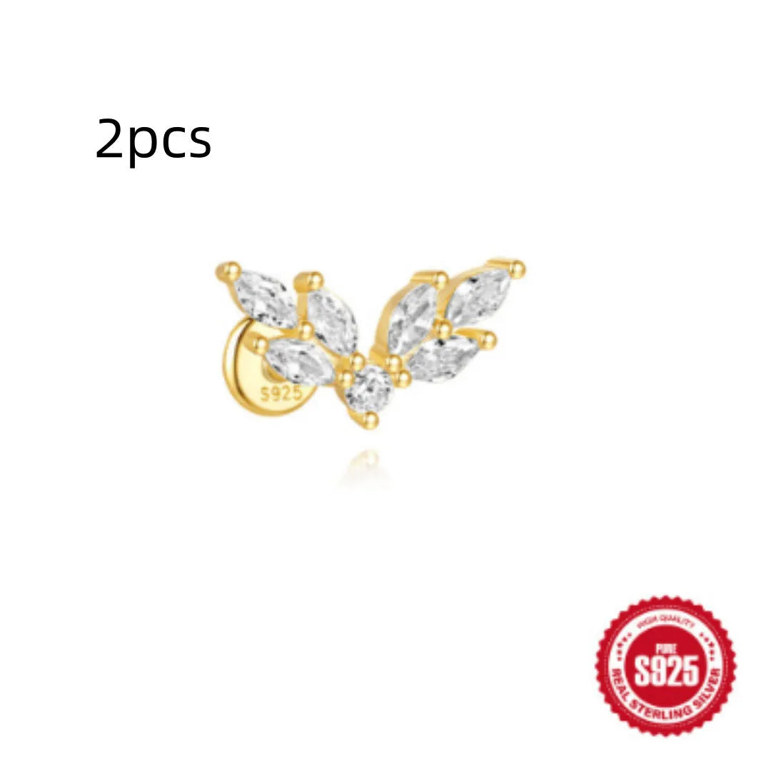 Geometric water drop shaped S925 sterling silver earrings with a flat spiral puncture back, in a gold electroplated finish.