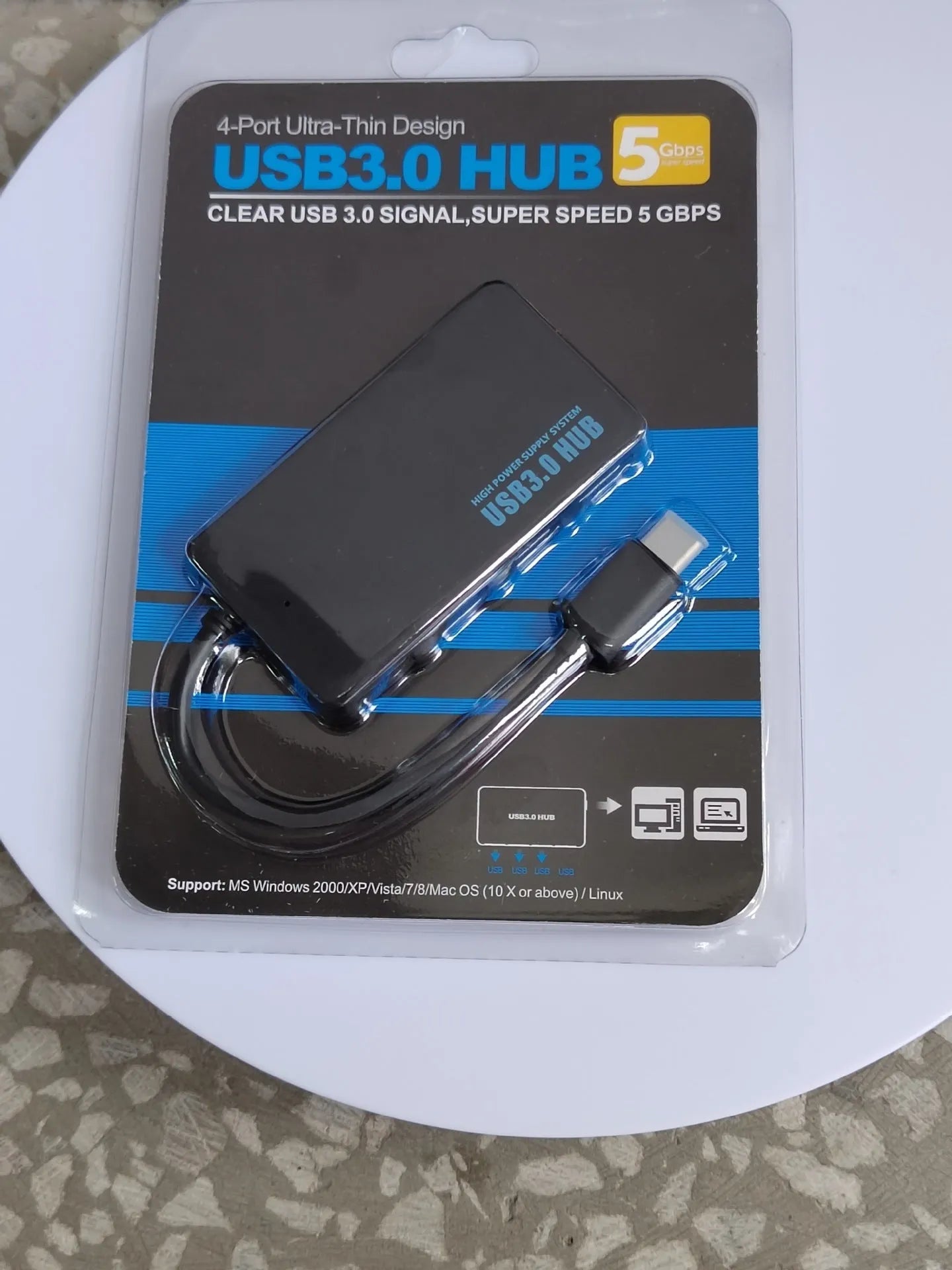 Type-C USB hub extender with 4 ports and 20cm cable in blister packaging