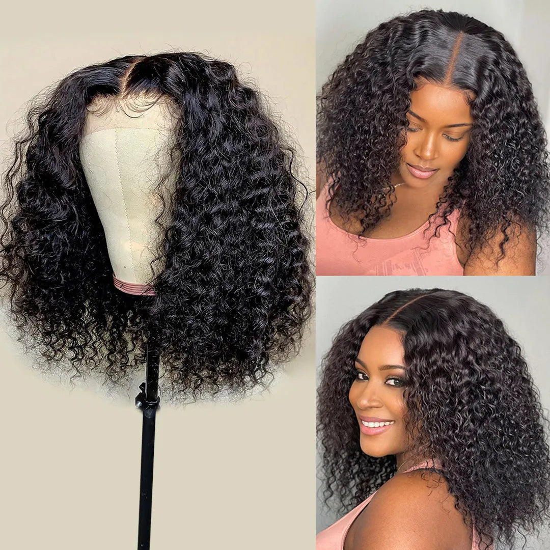 Sunper Queen Jerry Curly human hair short bob wig with Swiss lace front and adjustable cap