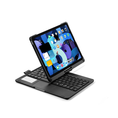 Rotating 360-degree Bluetooth keyboard with touch backlight for iPad Pro and iPad Air in black, rose gold, or silver