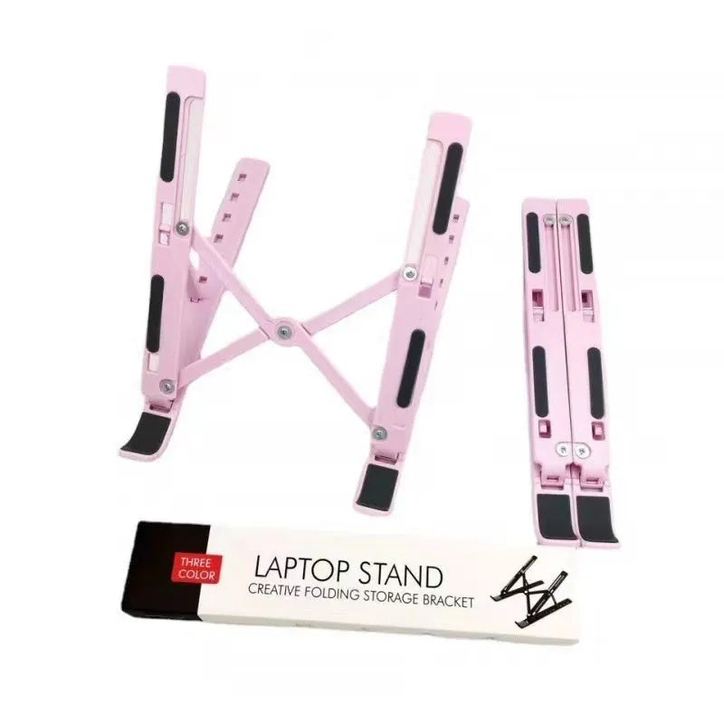 Aluminium folding laptop stand in silver colour with cooling gap beneath device placement area
