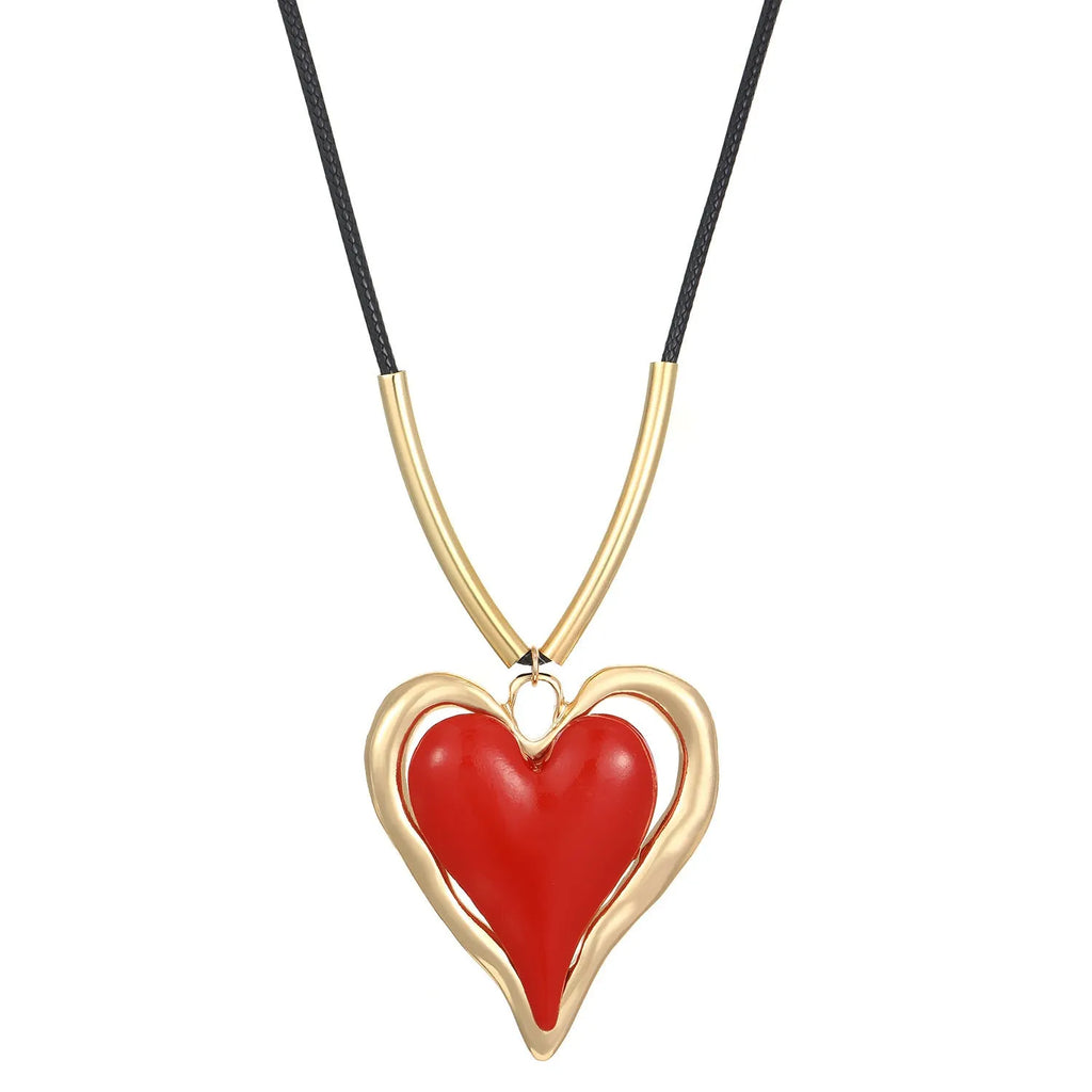 Minimalist exaggerated big heart pendant necklace in alloy with 51-60cm chain, black colour, electroplating finish