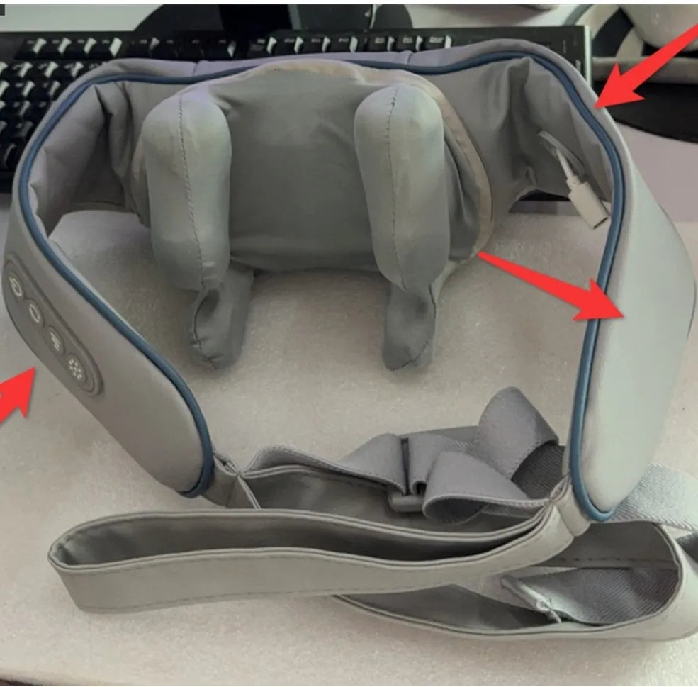Grey elastic fabric multifunctional neck back waist massager with USB cable