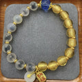 10mm natural stone beaded mixed stitching bracelet in gold foil colour with flower design