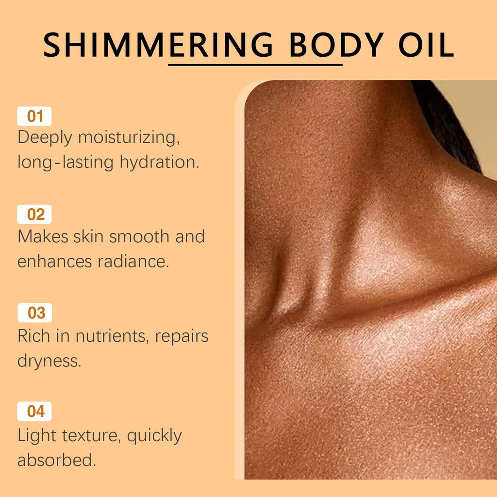 100ml shiny moisturizing body oil bottle with jojoba seed oil, vitamin E, cocoa extract and mica