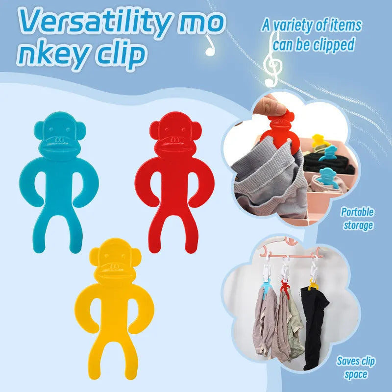 Plastic socks storage clips in blue, yellow and red colours for machine wash laundry organisation