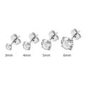 Titanium steel geometric zircon stud earrings showing square and round designs in gold and steel colour finishes